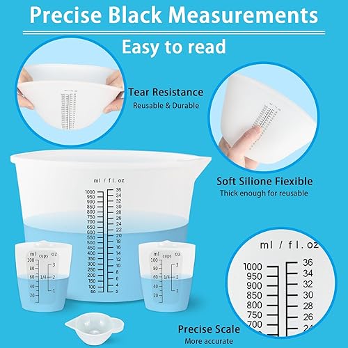 Miniatura 4 de Creahaus Tazas medidoras de silicona grandes de 33.8 fl oz para resina, tazón de mezcla de silicona fácil de leer de 36 onzas con taza mezcladora