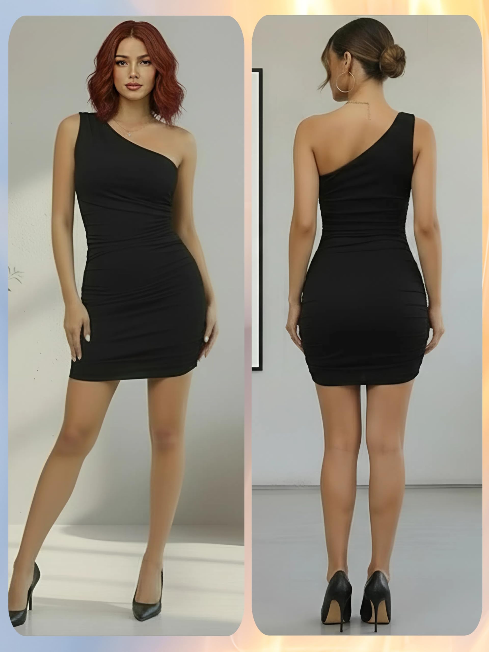 Vestito Corto Donna Sexy Estivo Mini Abito Elegante Nero Tubino da Sera Monospalla Aderente Miniabito da Festa Discoteca Estate AM233