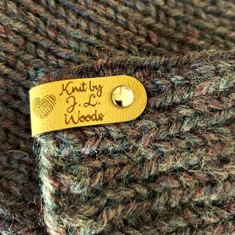 Leather Labels for Knitted Items, Knitting Labels with Custom personalizad Name or Logo Gift for Knitters - (Color: Custom Yellow lables)