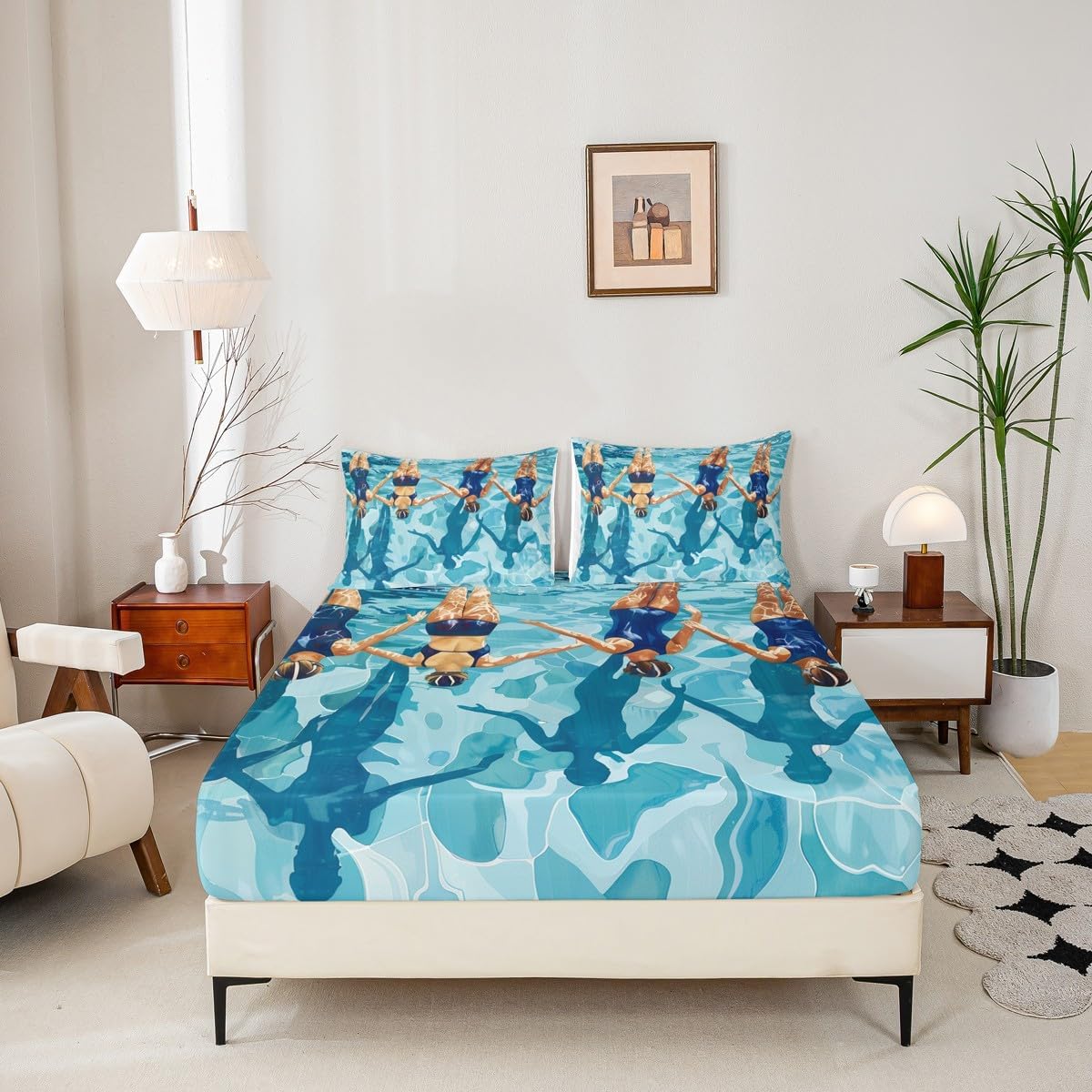 Erosebridal Swimmer Twin Size Bedding Set Kids Swim Sports Games Fitted Sheet Summer Cool Swimming Sport Bed Sheets Blue Swimming Pool Chic Unique Fitted Bed Sheet for Boys Girls