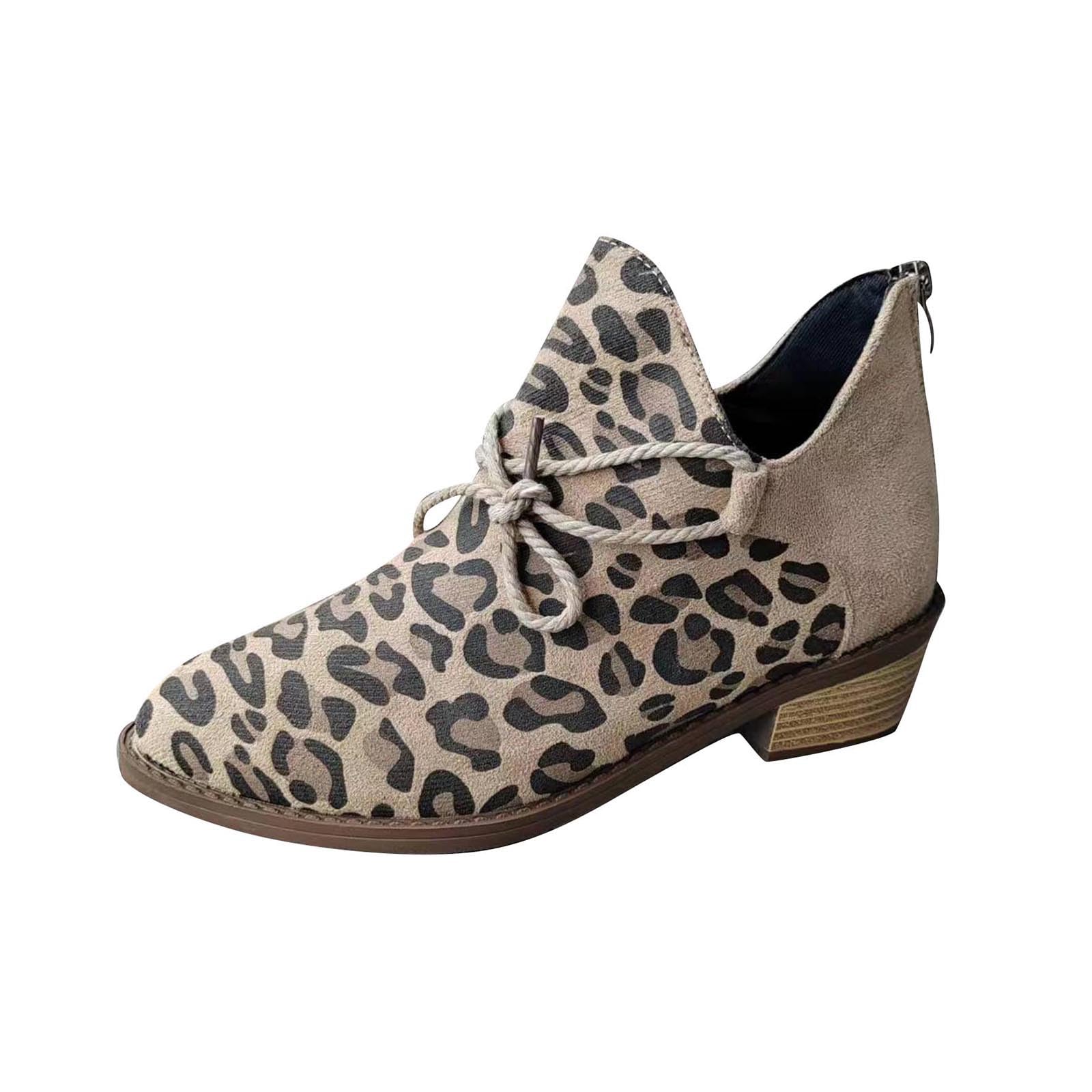 Ladies Winter Large Size Leopard Print Splicing Thick Heel Ankle Boots with Fashionable Design for Casual Wear