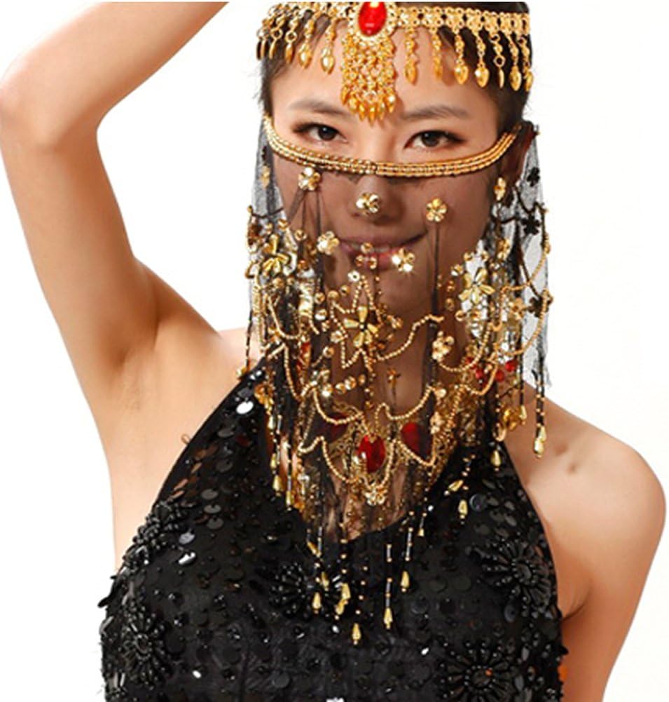 Wuchieal Women's Belly Dance Tribal Face Veil With Halloween Costume Accessory - Image 3