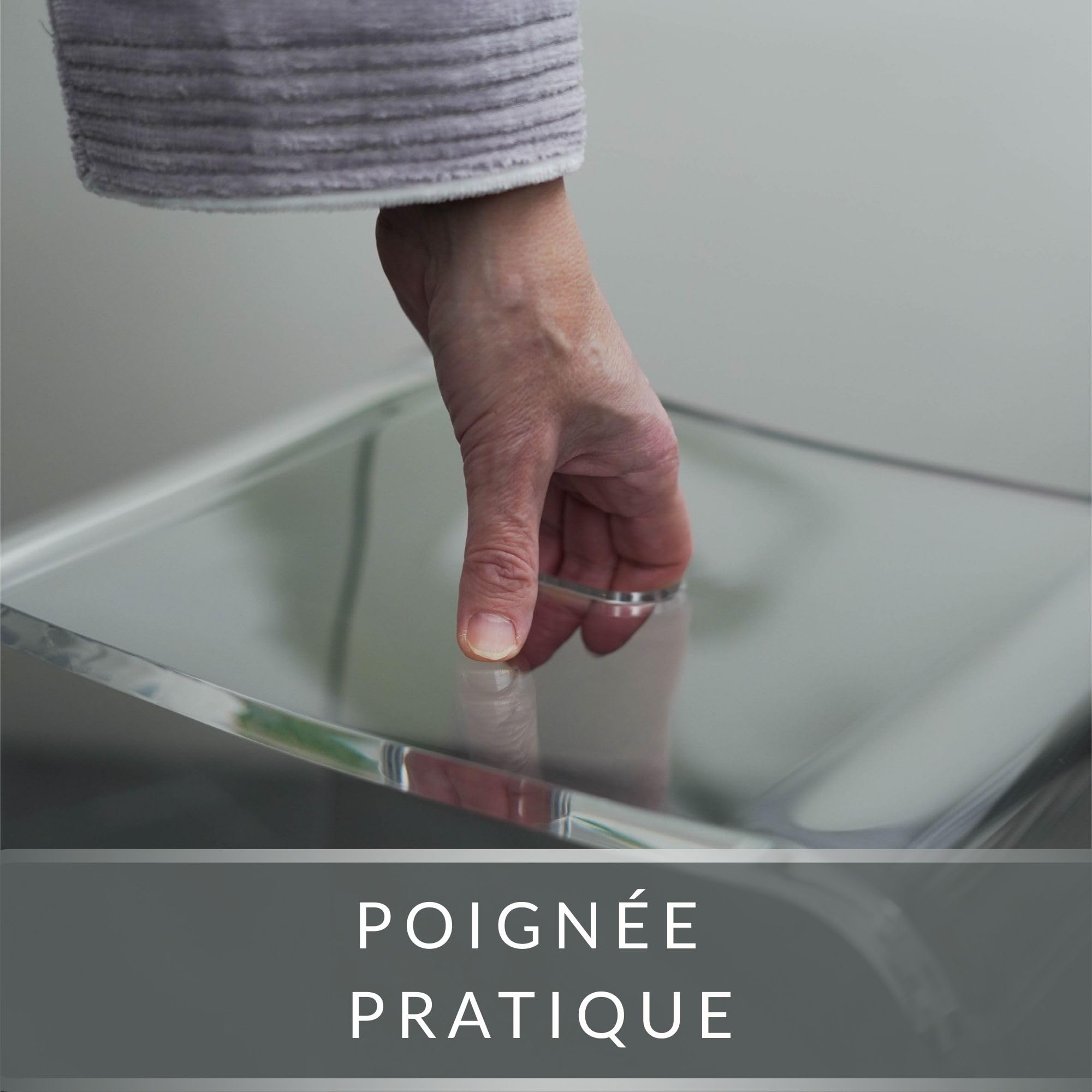 Tabouret de Salle de Bain Meran XL – Tabouret en Acrylique Transparent avec Assise Extra-Large – Tabouret de Douche Moderne avec poignée et Pieds en Caoutchouc antidérapants