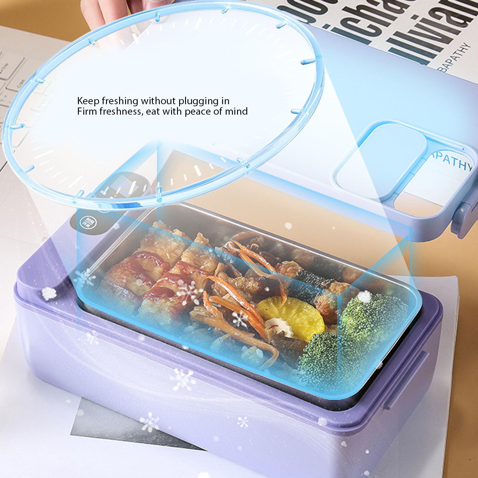 Bewinner Fiambrera eléctrica inalámbrica, 1 litro, capacidad de 1 litro, lonchera térmica inalámbrica recargable por USB, calentador de alimentos portátil, caja de autocalentamiento para exteriores,