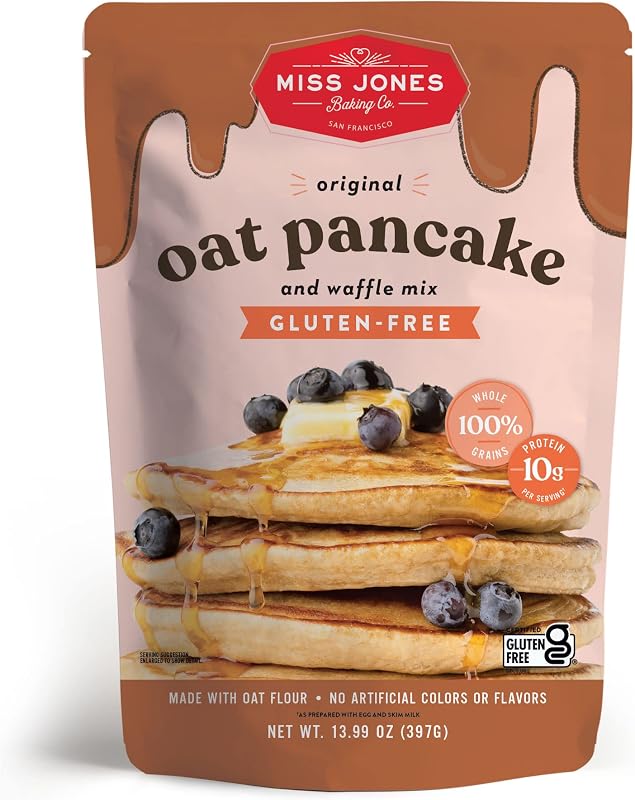 Miss Jones Baking Original Oat Pancake and Waffle Mix - Made with Oat Flour, Gluten Free, 10g of Protein, 100% Whole Grains (Pack of 1)