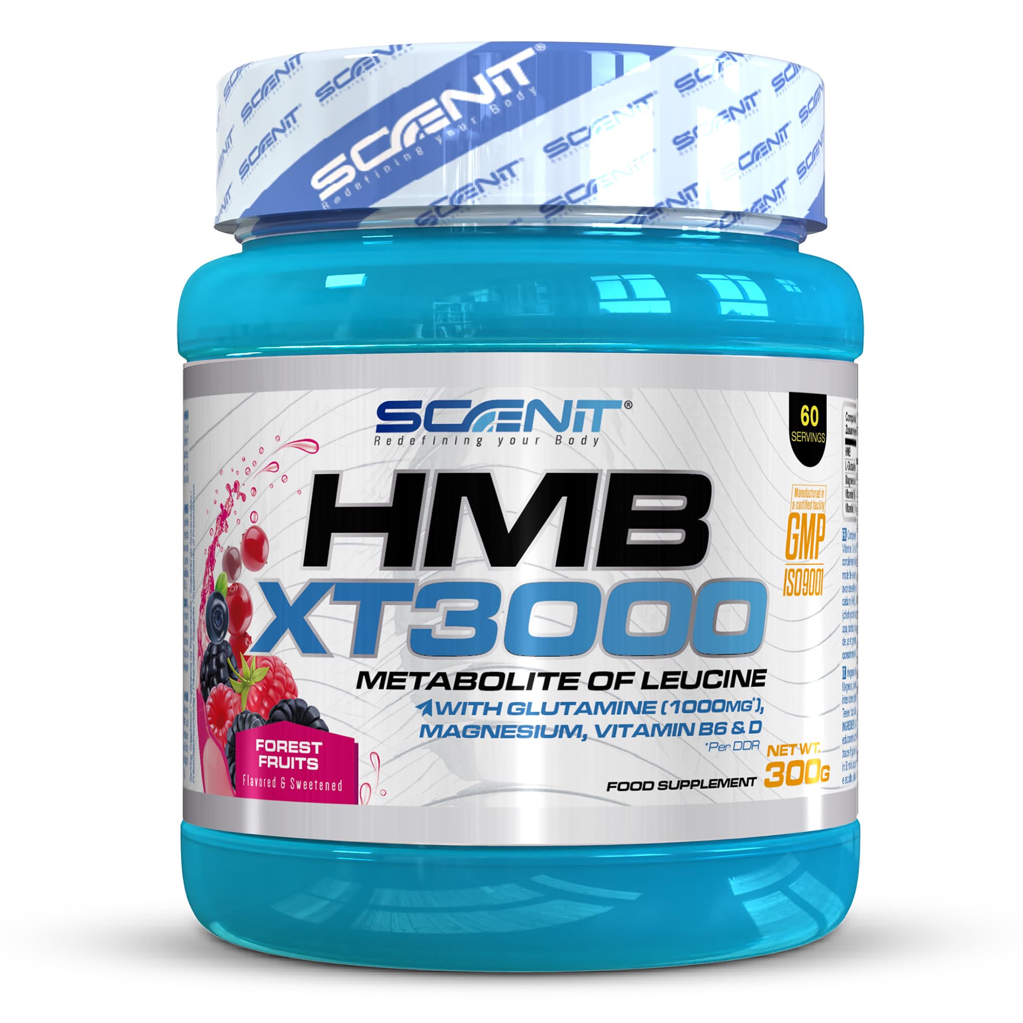 HMB XT 3000-3000 mg de HMB poudre avec saveur - Avec Glutamine, Magnésium, Vitamine B6 et Vitamine D - Saveur fruits des bois (300 g, 60 portions)