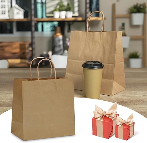 Miniatura 2 de TOWRAP Bolsas de papel kraft 25 piezas de 11 x 5.9 x 11 pulgadas, bolsas de regalo marrones con asas a granel, bolsas de fiesta, bolsas de compras,
