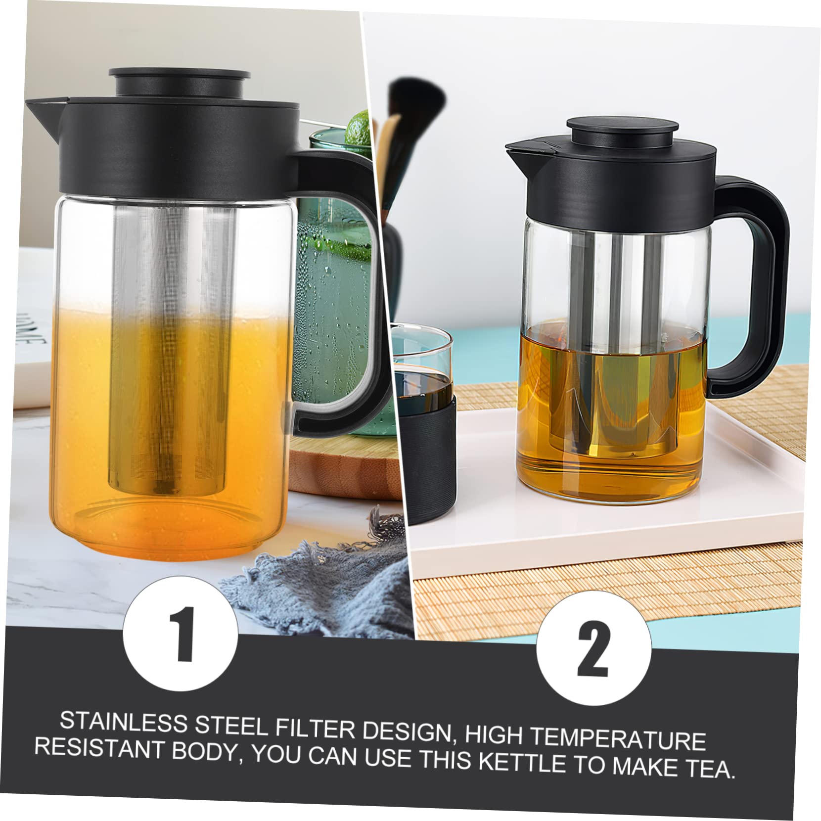Hochtemperatur Glaskrug mit Deckel 1000ml aus Edelstahl Stabiles Design Teekessel zum Servieren von Kaltem Wasser und Heißem Tee bei Partys