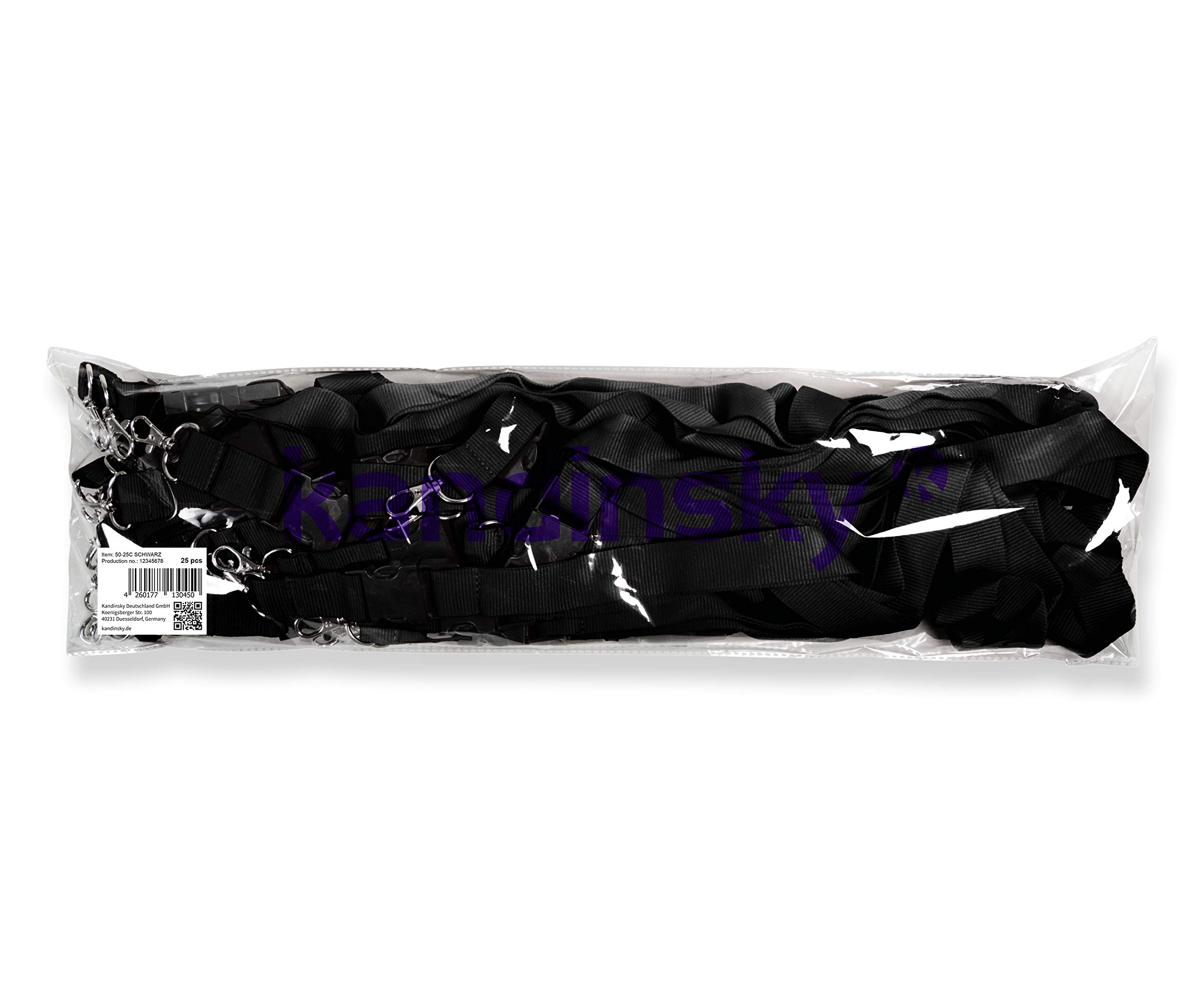 Kandinsky 25 Stück 25mm Schlüsselbänder Lanyards, Schwarz, 90cm mit Steckschnalle, geeignet für Messen, Events und Veranstaltungen ideal für Ausweishüllen Skipass