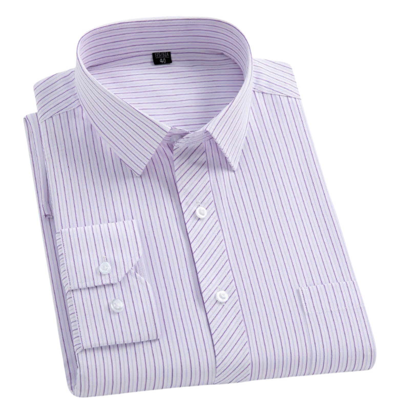 Herren Frühling Herbst Langarm Gerader Saum Dünnes Lockeres Knitterfreies Lässiges Vielseitiges Gestreiftes Business Hemd