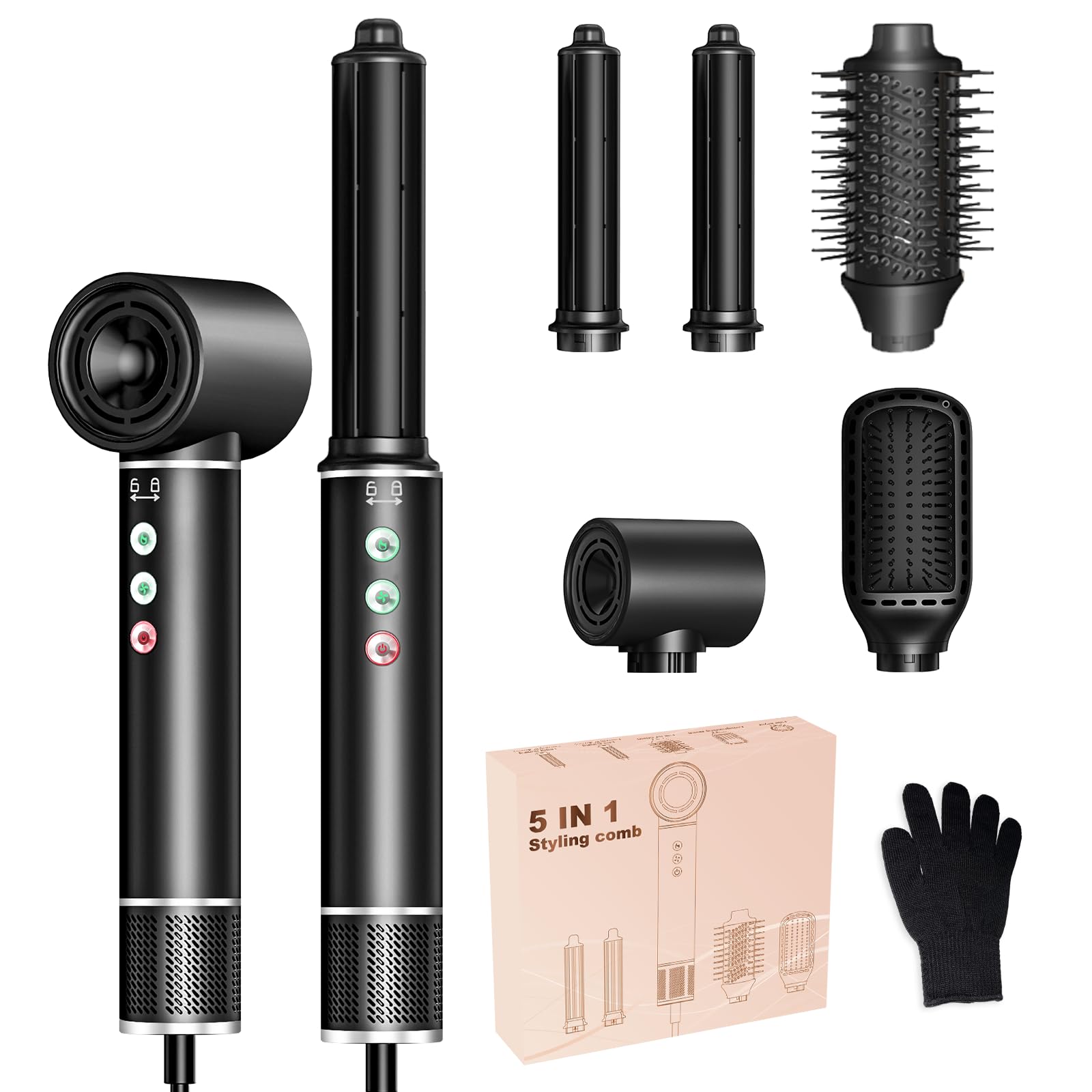 5 en 1 Air Styler Cepillo Secador de Pelo 110000 RPM Secador Iónico Alta Velocidad con Rizadores