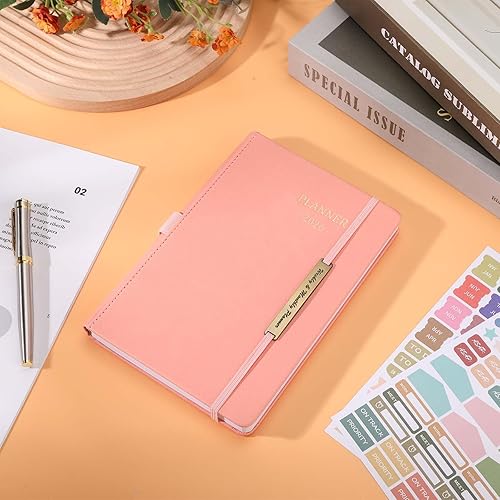 Vista 16 de Tiankool Agenda 2026, enero 2026 - diciembre 2026, agenda semanal y mensual con calcomanías, cierre elástico, bolsillo interior, esquina redonda