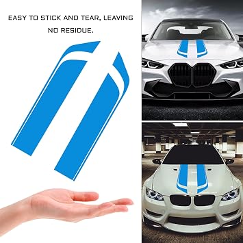 Car Racing Stripes Decal Sticker, 33.5x6 Universal Side Body Stripe Graphics Racing Bumper Sticker Vinyl Decal for Hood, Side, Roof, Bumper, DIY Exterior Decoration for Car, SUV, Truck (Blue)