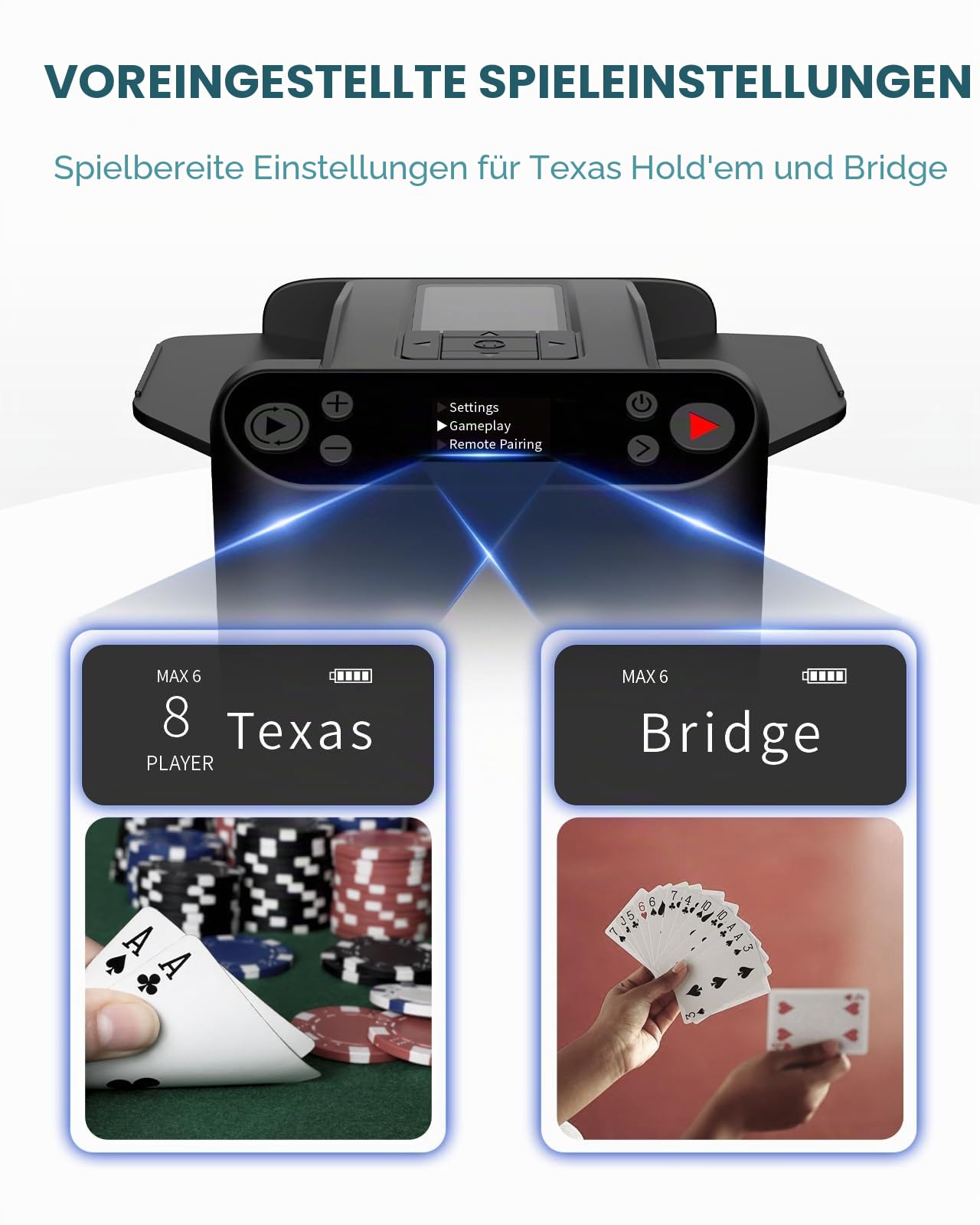 KPAW Automatischer Kartenmischer und Austeiler 360° Drehung für 1–2 Decks 4 Fernbedienungen Wiederaufladbar Leise Poker