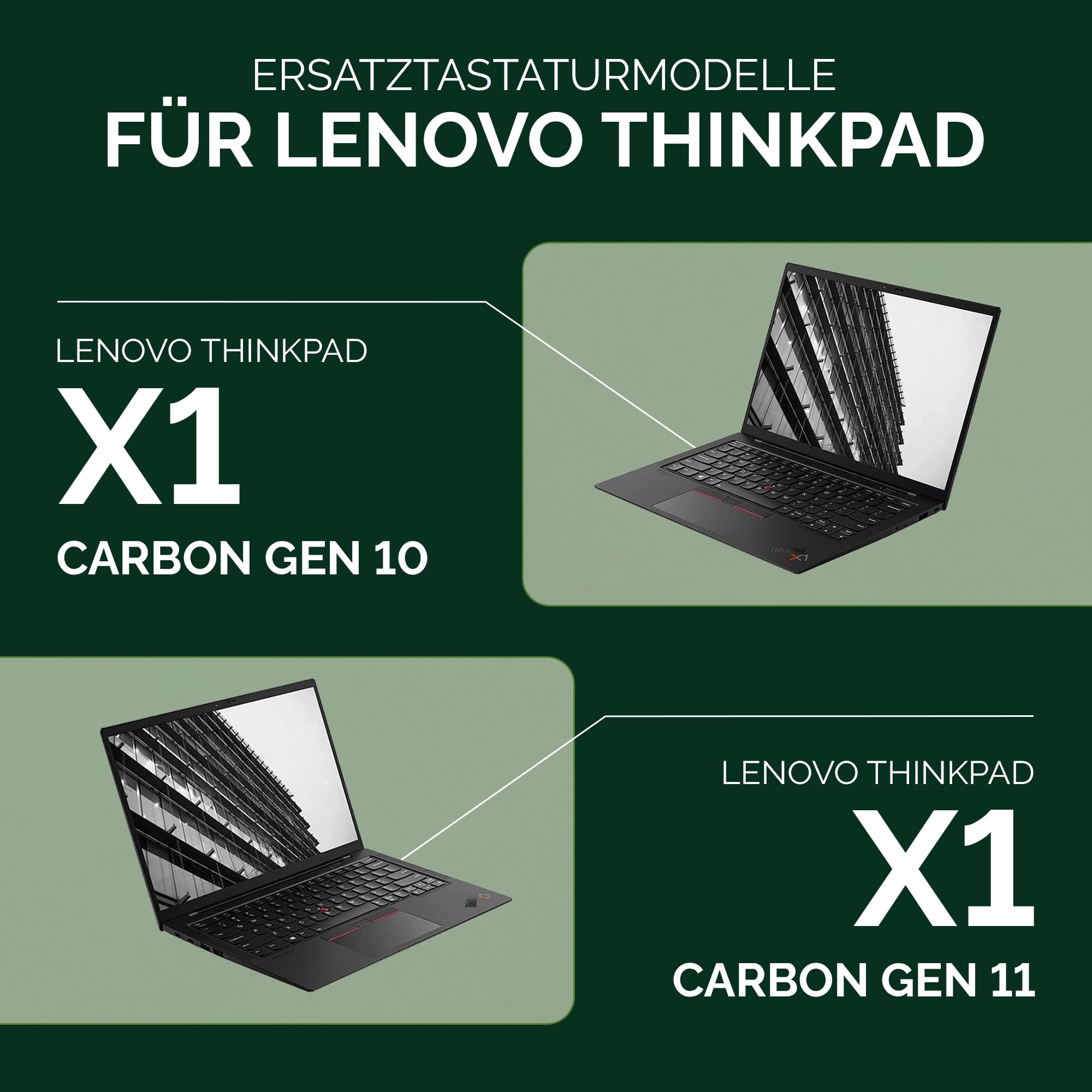 Handballenauflage mit Tastatur kompatibel mit Lenovo ThinkPad X1 Carbon Gen 10 / X1 Carbon Gen 11 - Deutsches QWERTZ-Layout, beleuchtet, TrackPoint, schwarz