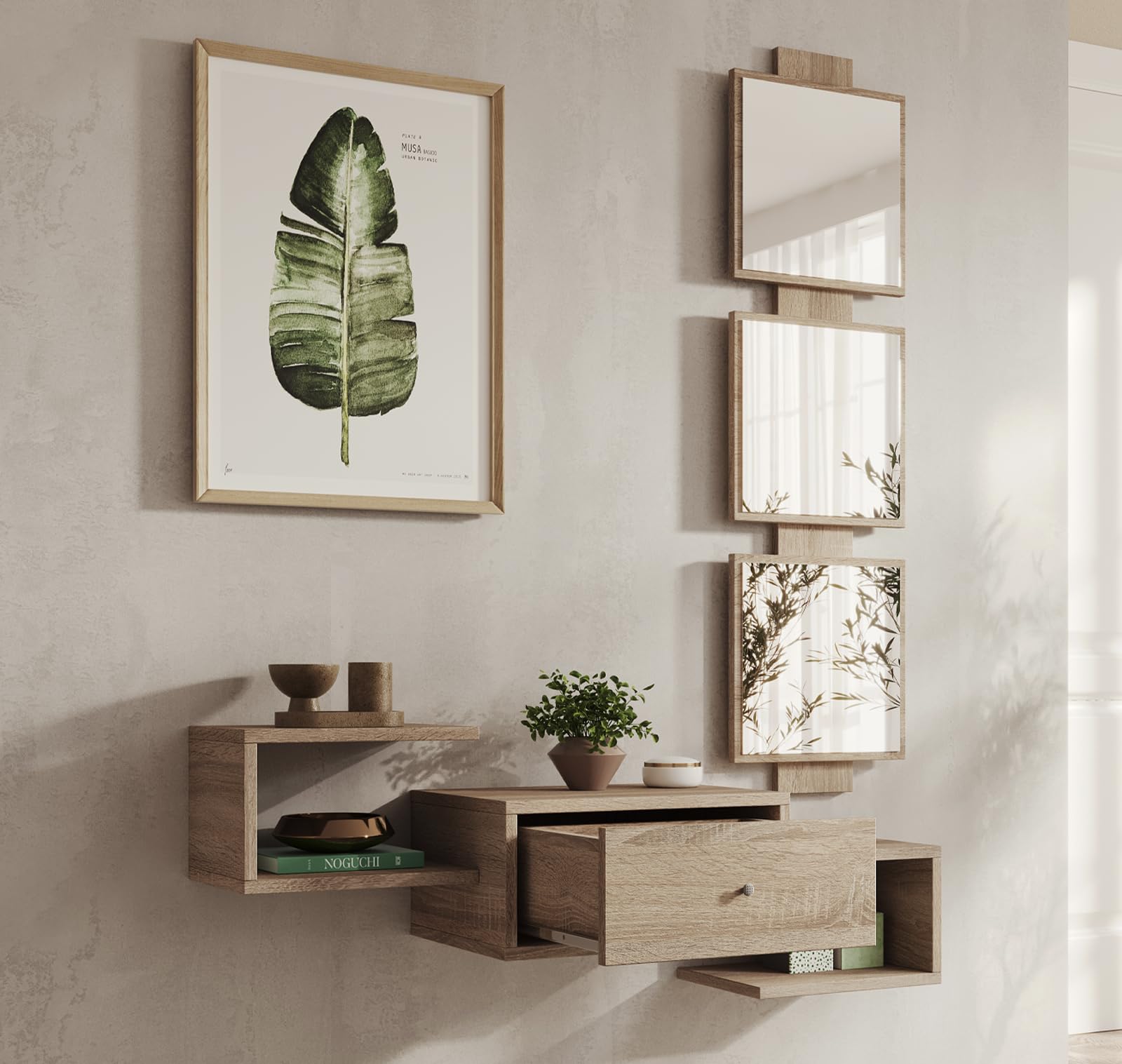 MB Muebles Bonitos | Flurmöbel mit Spiegel und Schublade | Dielenmöbel | Hängende Eingangsmöbe | Moderner Stil