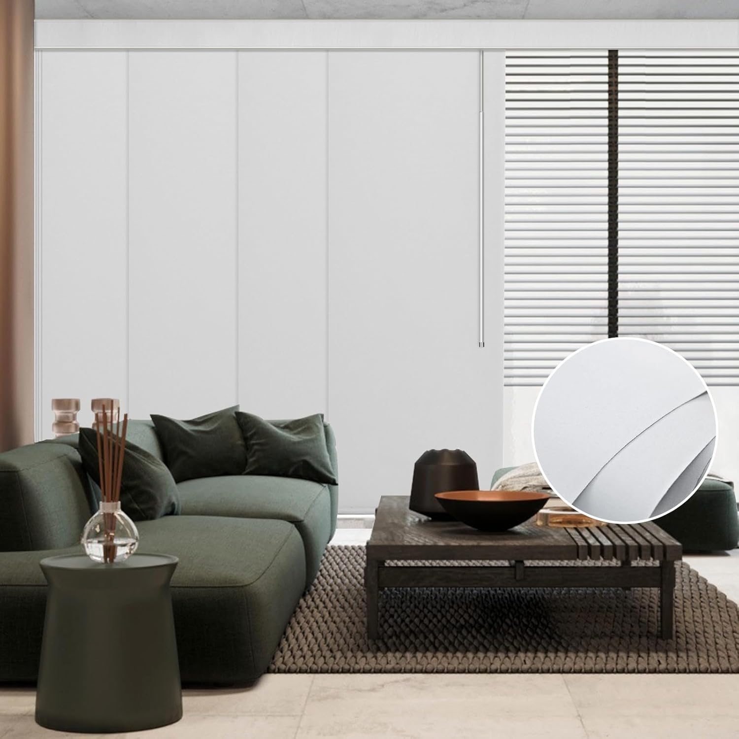 Product image of Graywind Manual Sliding Panels 100% Blackout Privacy Panel Track Blinds Wand Control Window Blinds for Patio Sliding Glass Door Large Windows Width Up to 153", Custom Size (White)