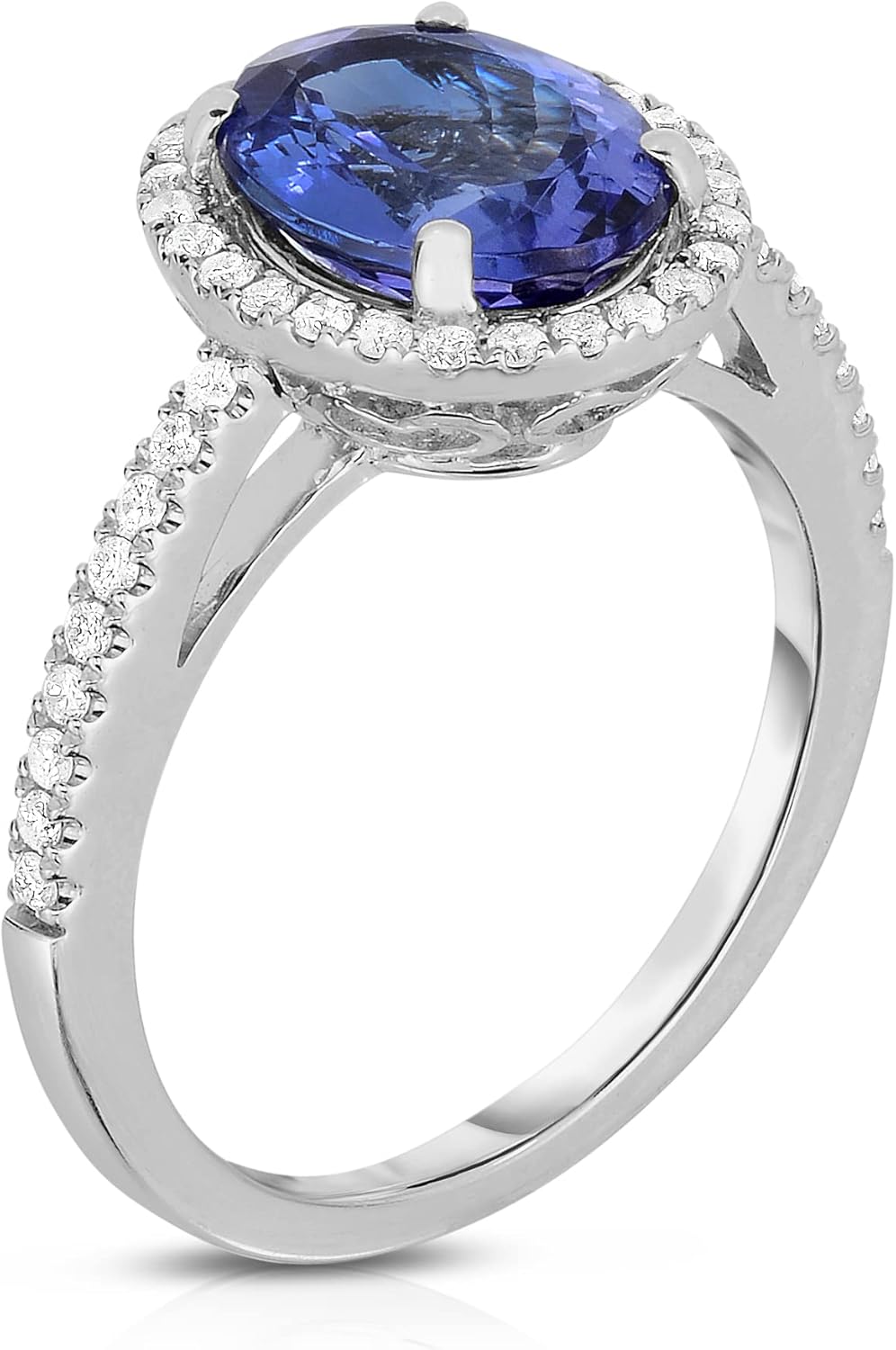 18K White Gold Genuine Tanzanite 3Ct Oval, Diamond Halo Ring. size 7 - Image 3