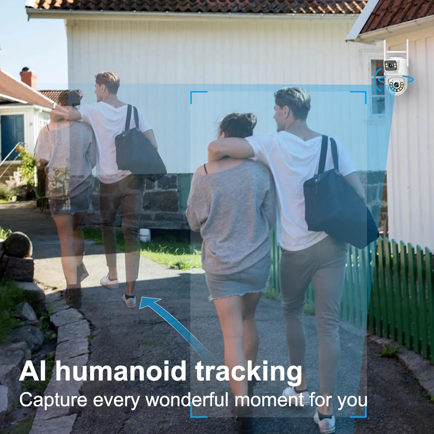 1080P PTZ Outdoor Security Camera, Dual Lens Linkage Wireless WiFi Cameras for Home Security, 360° View Auto Tracking Surveillance Camera with Human Detection, Color Night Vision, Two-Way Audio 1080P Dual Lens image 5 of 8 B0D2P3KDRQ