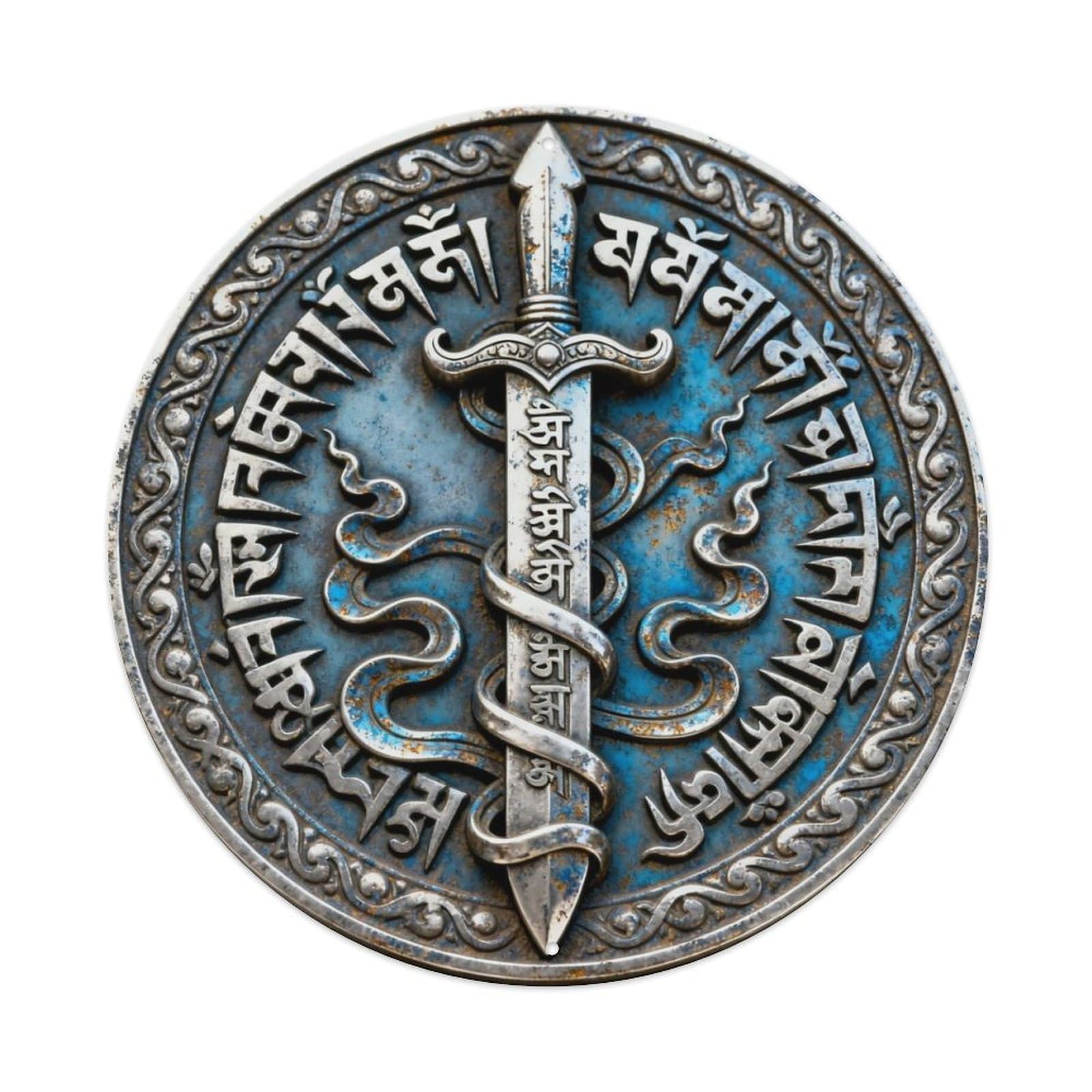 Tibet Manjushri Wisdom Sword Tibetan Rune Metal Tin Sign Plaque