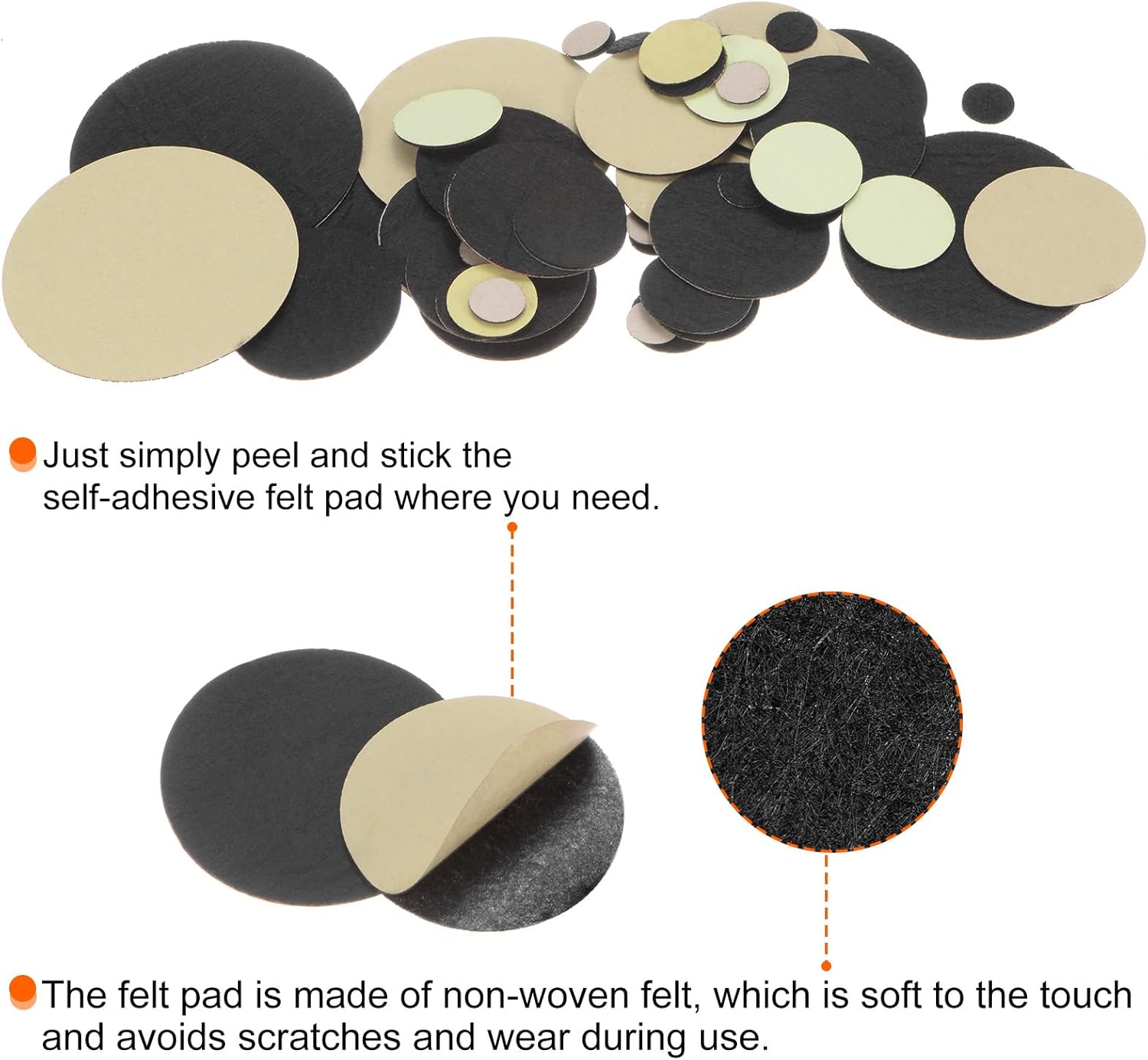 HARFINGTON 200pcs Round Adhesive Felt Circles, 65mm 2.5" Pre Cut Felt Craft Stickers Non-Woven Mini Felt Fabric Circles for DIY Sewing Handcraft Cut Projects Craft Finishing, Black