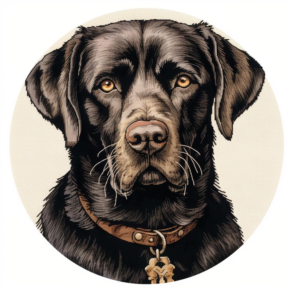 Generic Black Labrador DIY 11CT Counted Cross Stitch Kit for Beginners Easy Stamped Fabric with Hoop Embroidery Needlecraft Art Wall Decor 15x15in