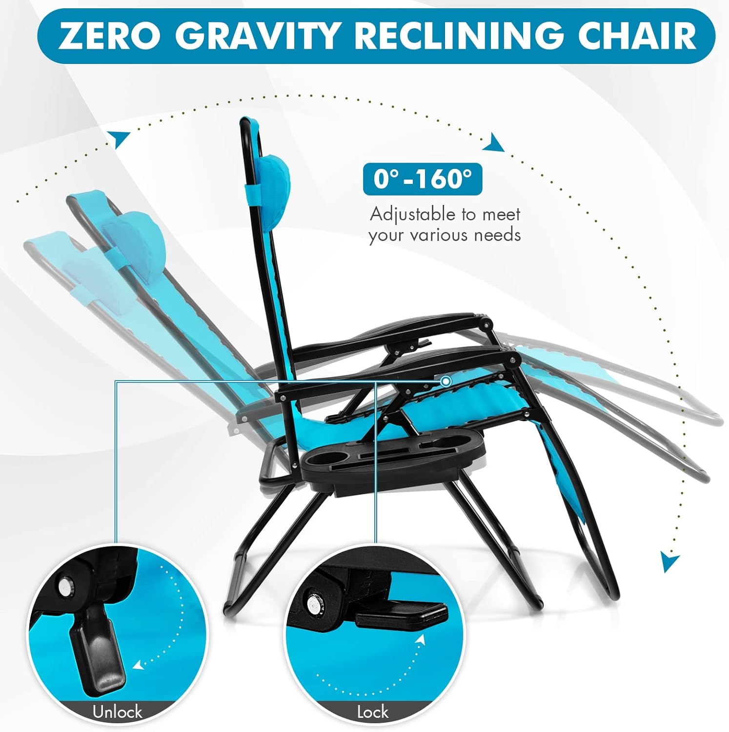 Giantex 2 PCS Zero Gravity Chair, Outdoor Chaise Lounge with Cup Holder, Patio Folding Chairs Recliner for Yard Pool Lawn Balcony, Blue