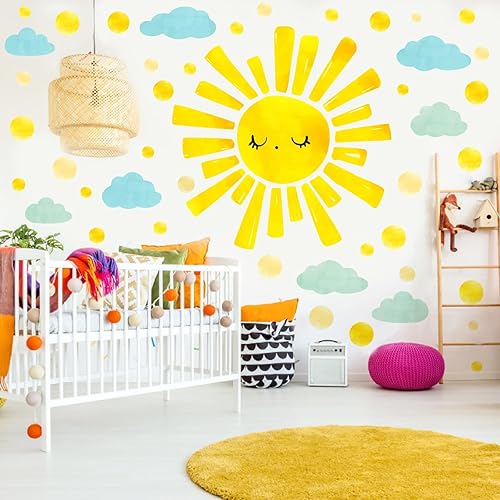 Calcomanías de pared grandes con diseño de nubes de sol, diseño de lunares, para habitación de niños, dormitorio, guardería, sala de juegos,