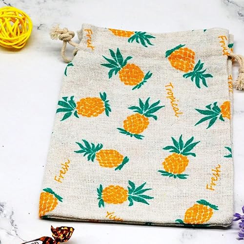 Miniatura 2 de Yisowank Paquete de 15 bolsas de regalo con cordón de piña, bolsas de tela de lino para fiesta hawaiana Luau para despedida de soltera, baby shower,