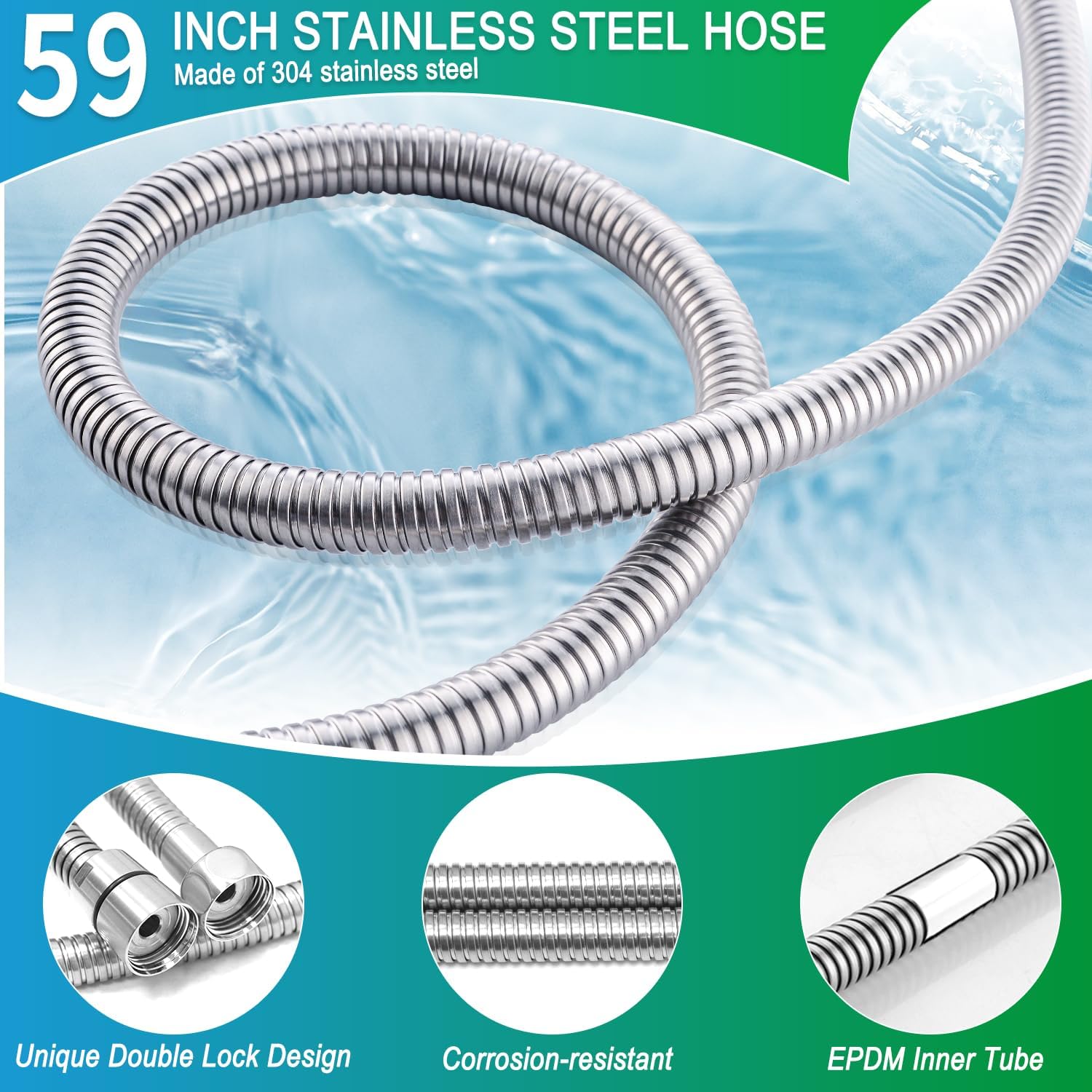 Enga Solid Brass High Pressure Hand Held Shower Wand Square Head with Adjustable Supply Elbow Wall Connector Shower Holder and Hose Set, Brushed Nickel