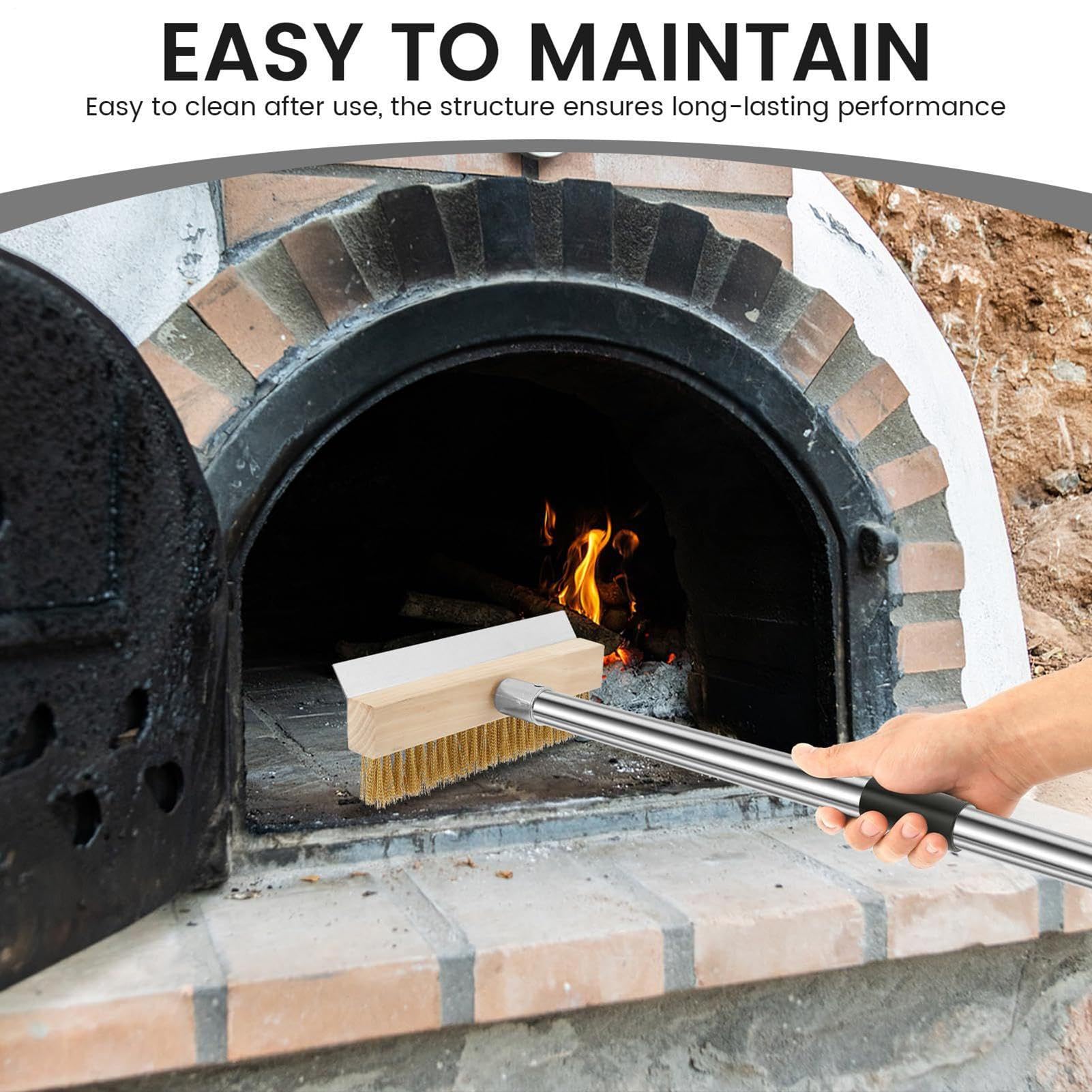 Ofenreinigerbürste, Pizzastein, Reinigungsbürste, Grillschaber, Werkzeug, hitzebeständig, langer Griff, robuste Borsten für Grill, Outdoor, Küche, Restaurant