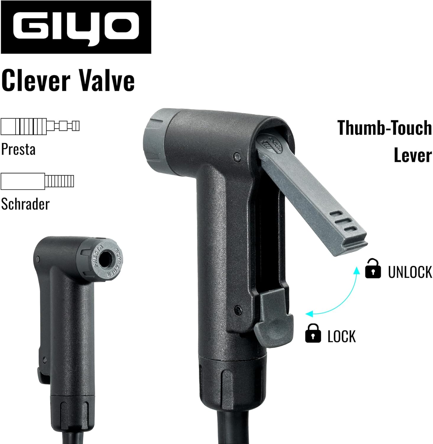 GIYO Bike Floor Pump - 3" Dual Scale Gauge - Road & MTB | One Handed Operation -Clever Valve for Presta & Schrader | Max 160PSI Steel Barrel (GF27)