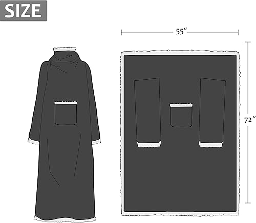 Miniatura 7 de Catalonia - Manta de forro polar tipo sherpa con mangas y bolsillo, microfelpa abrigada y cómoda para ver TV, manta para adultos, mujeres y hombres,