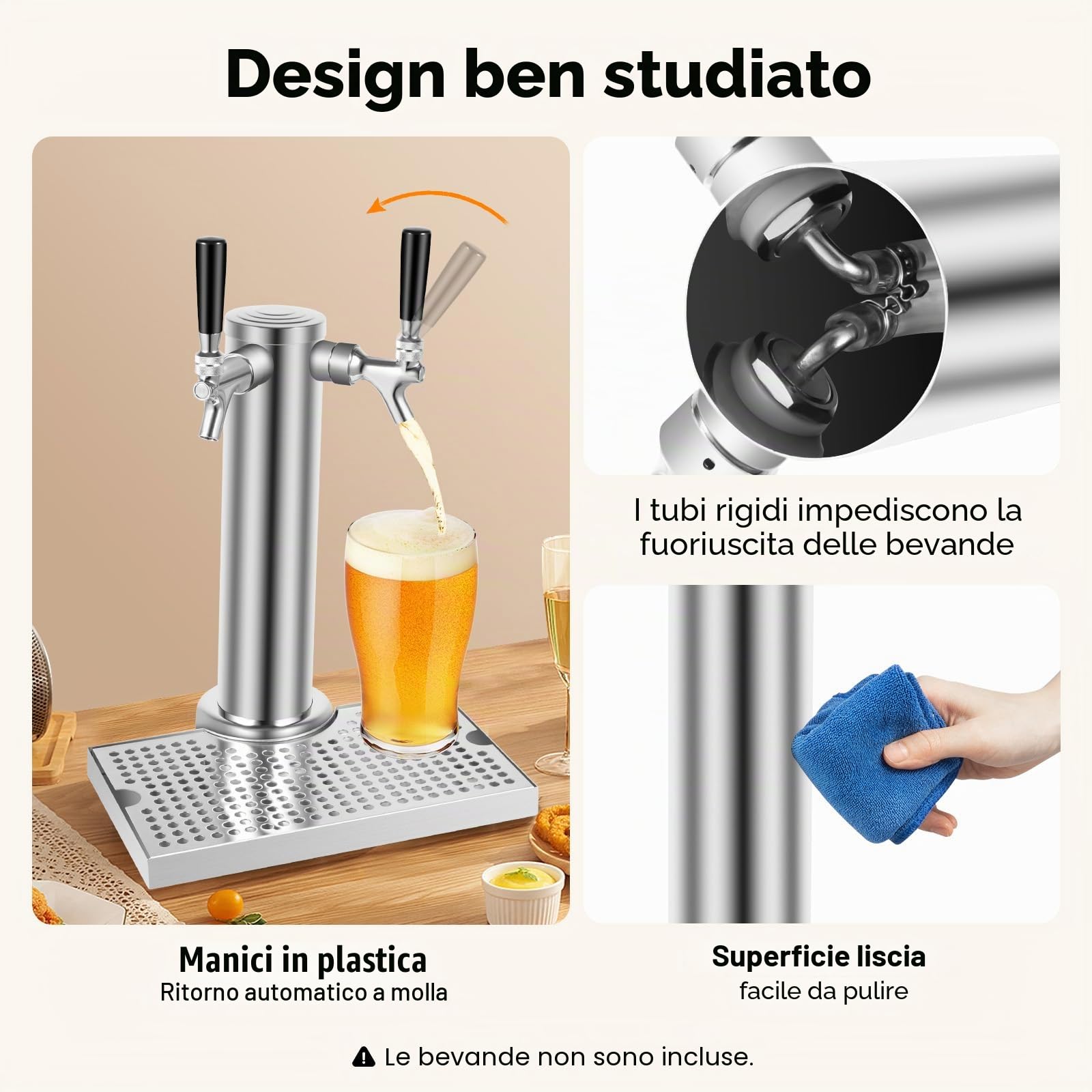 Impianto di spillatura per birra con doppio tocco, in acciaio inox, con vassoio antigoccia rimovibile, per bar, appartamenti, ristoranti, caffetterie, ecc