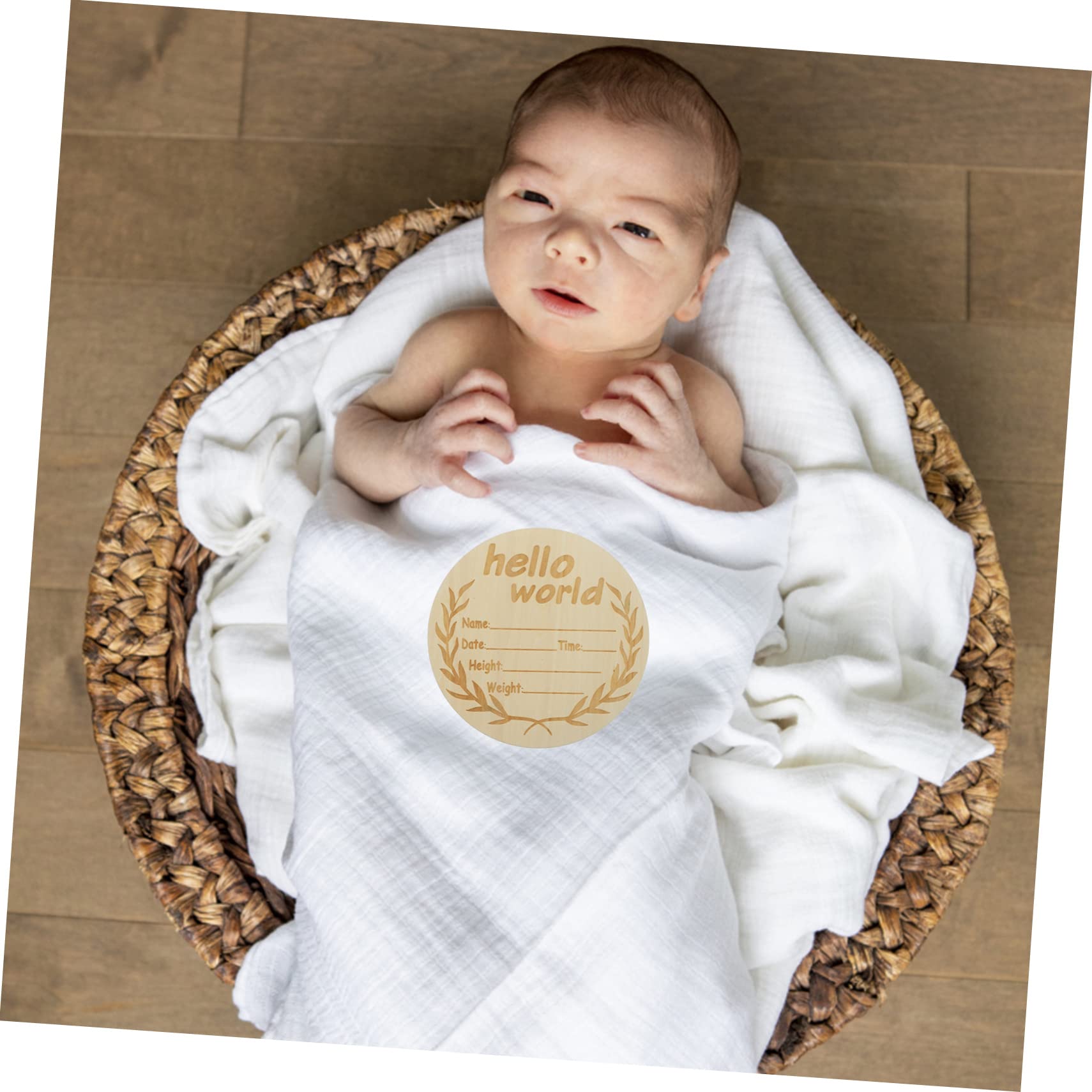 ULDIGI Newborn Welcome Sign Round Wooden Birth Announcement Board Baby Arrival Decor Name Sign