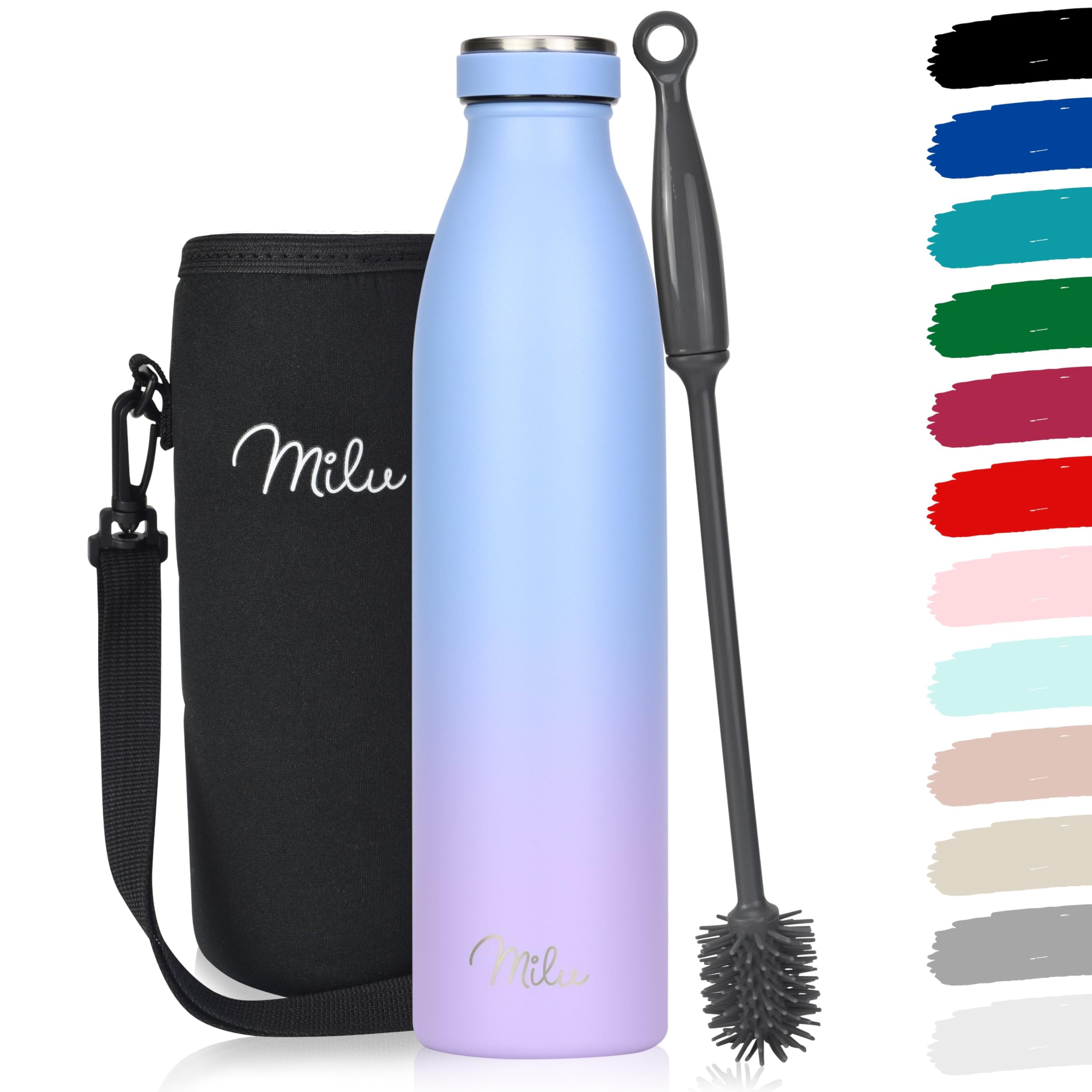 Milu Stainless Steel Drinking Bottle 750 ml - Insulated Thermo Flask for Water - Leak Proof, Insulated and Double Walled, Carbonated (Blue Violet, 750ml)