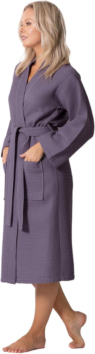 Turkish Linen Waffle Knit Lightweight Kimono Spa & Bath Robes for Women - Quick Dry - Soft - Image 4