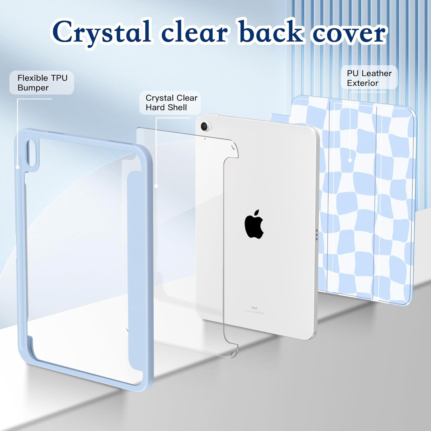 CISSOOK Case for New iPad 11 Inch 2025 (A16) / 10.9 inch iPad 10th Generation 2022, with Apple Pencil Holder, Auto Wake/Sleep, Light Blue Checkerboard