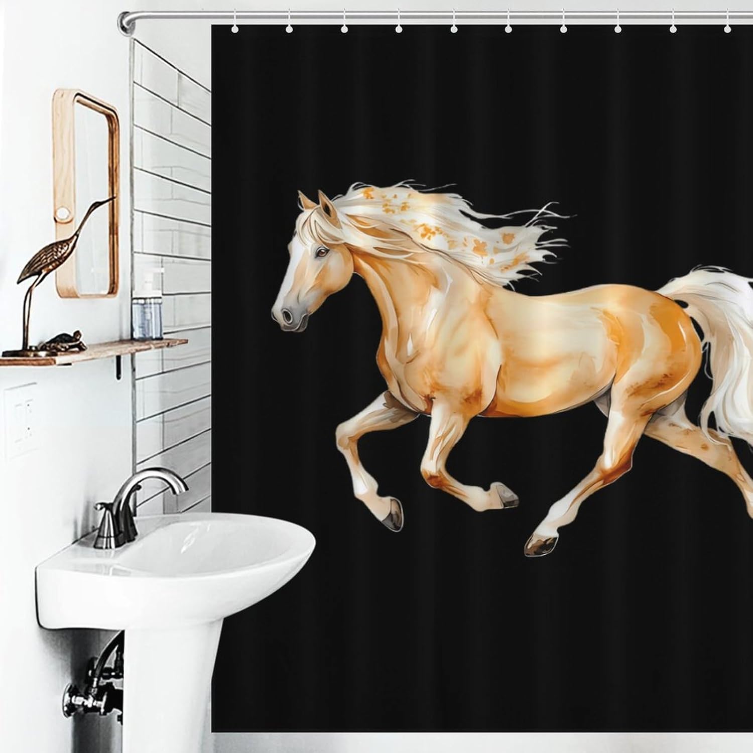 Running Racing Horse Funny Shower Curtains Washable Bath Curtain Liner with Hooks for Bathroom Bath Tubs
