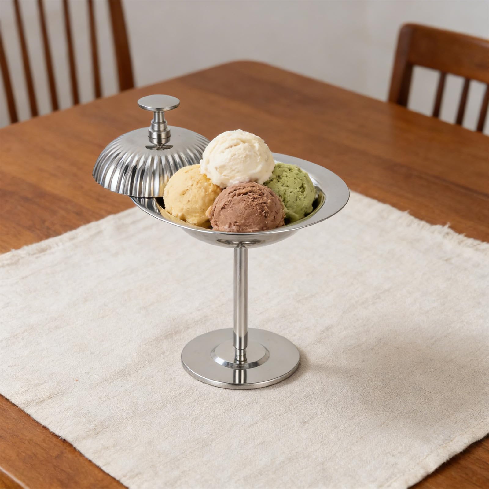 Tazón de Postre de Acero Inoxidable Base Elegante y Reutilizable para Fiesta Verano, Adecuado para Servir Helados y Postres en Celebraciones