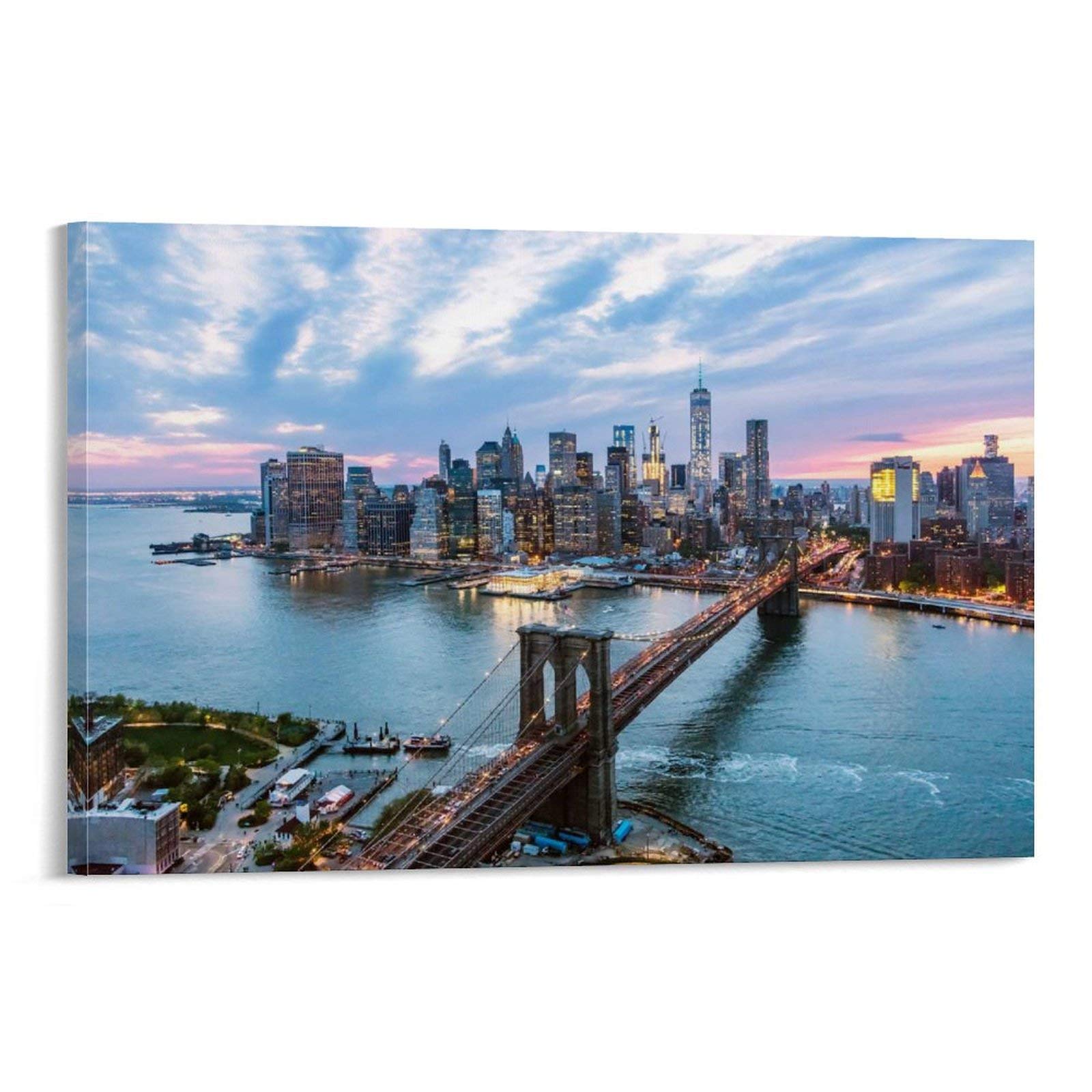 Hellove New York City Manhattan Brooklyn Bridge at Dusk Poster Decorative Painting Canvas Wall Art Living Room Posters Bedroom Painting 24x36inch(60x90cm)