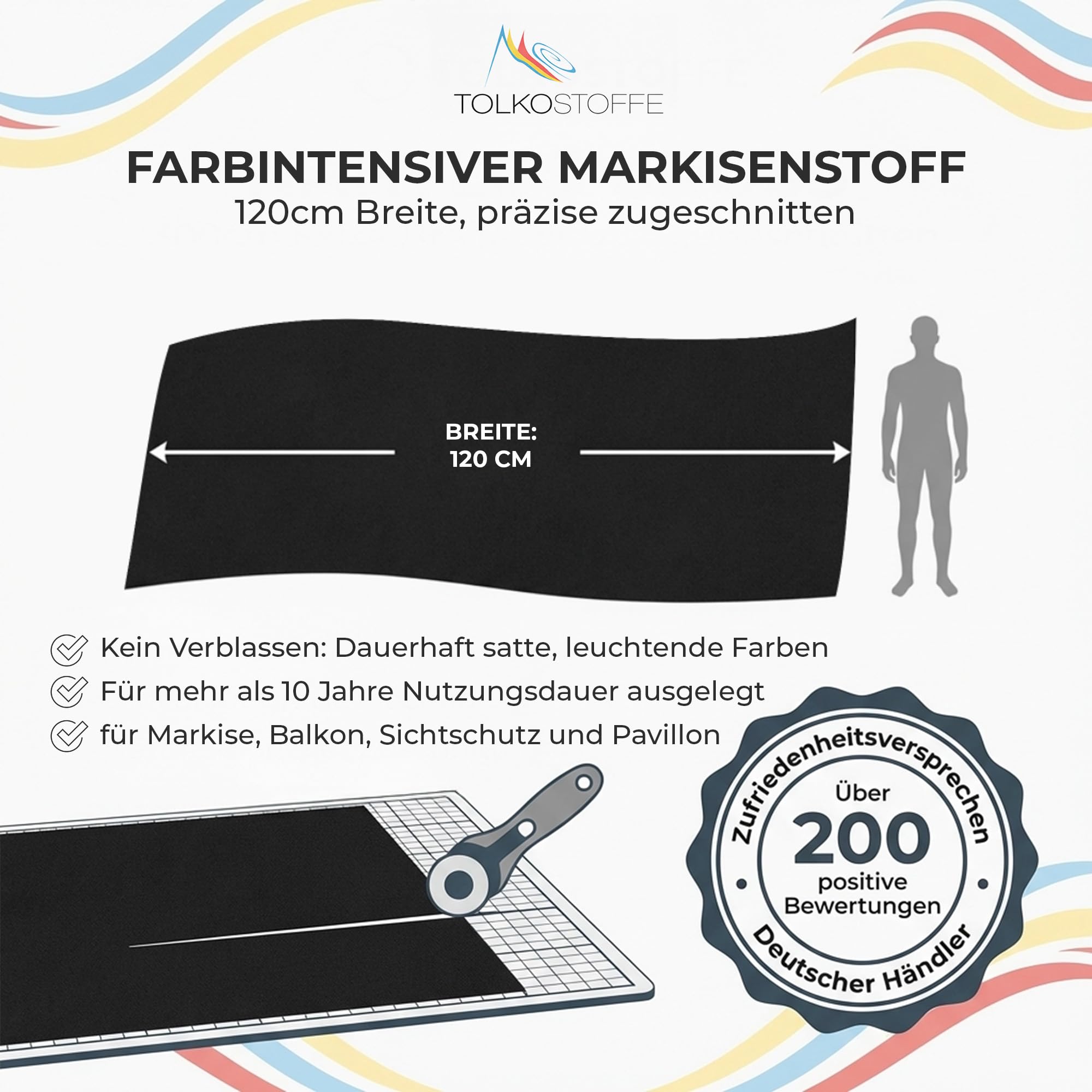 TOLKO Sonnenschutz Markisen-Stoffe als Meterware Zum Nähen mit UV-Schutz 50+ | Wasserdicht, Extra Langlebig