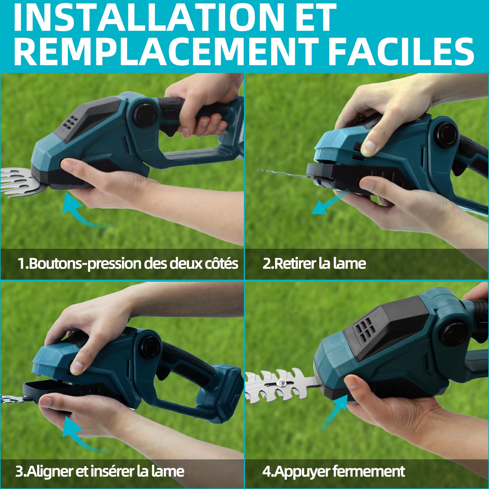Cisaille à gazon sans fil compatible avec Makita 18 V, taille-haie pratique, avec couteau à herbe et cisaille à arbustes, sécateur sans fil (sans batterie)
