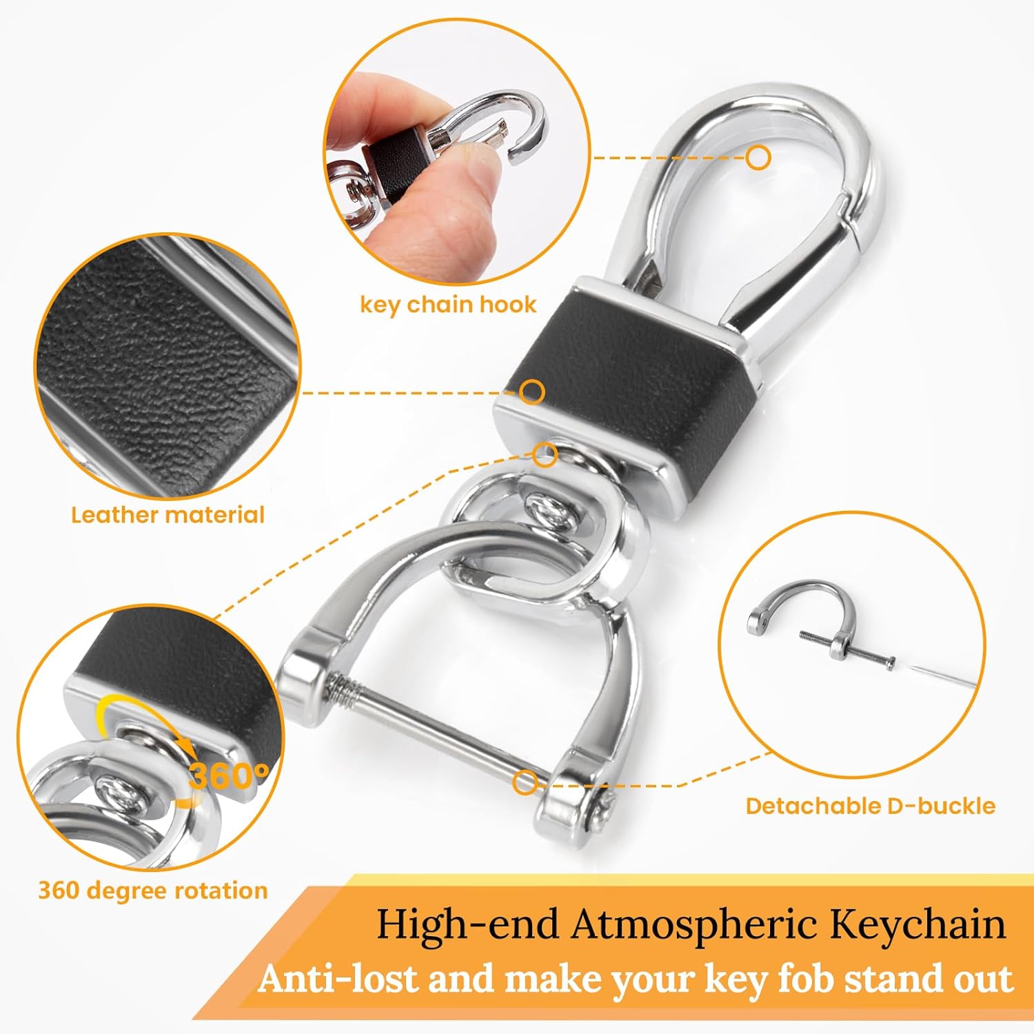 for BMW Key Fob Cover with Leather Keychain, Advanced Blade Shape Soft TPU Surface Grain Key Fob Holder for New BMW Smart Key(Silver) - Image 3