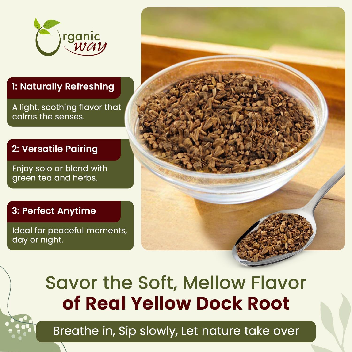 Organic Way Yellow Dock Root Cut & Sifted (Rumex crispus) Herbal Tea - European Wild-Harvest | Organic & Kosher Certified | Vegan, Non GMO & Gluten Free | USDA Certified | Origin - Albania (16 Oz)