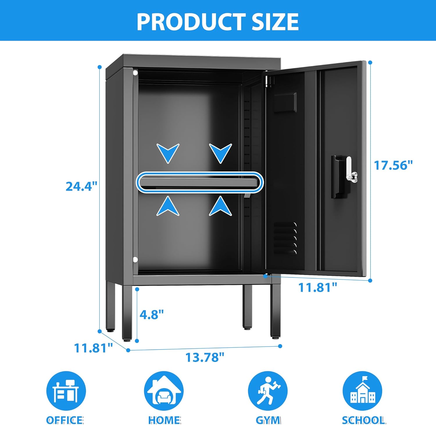 SUPEER 24.4" H Metal Locker Storage Cabinet with Adjustable Shelf, 1 Door Small Storage Cabinet with Adjustable Leveling Foot for Home,Office, Kids Locker,Assembly Required,Balck