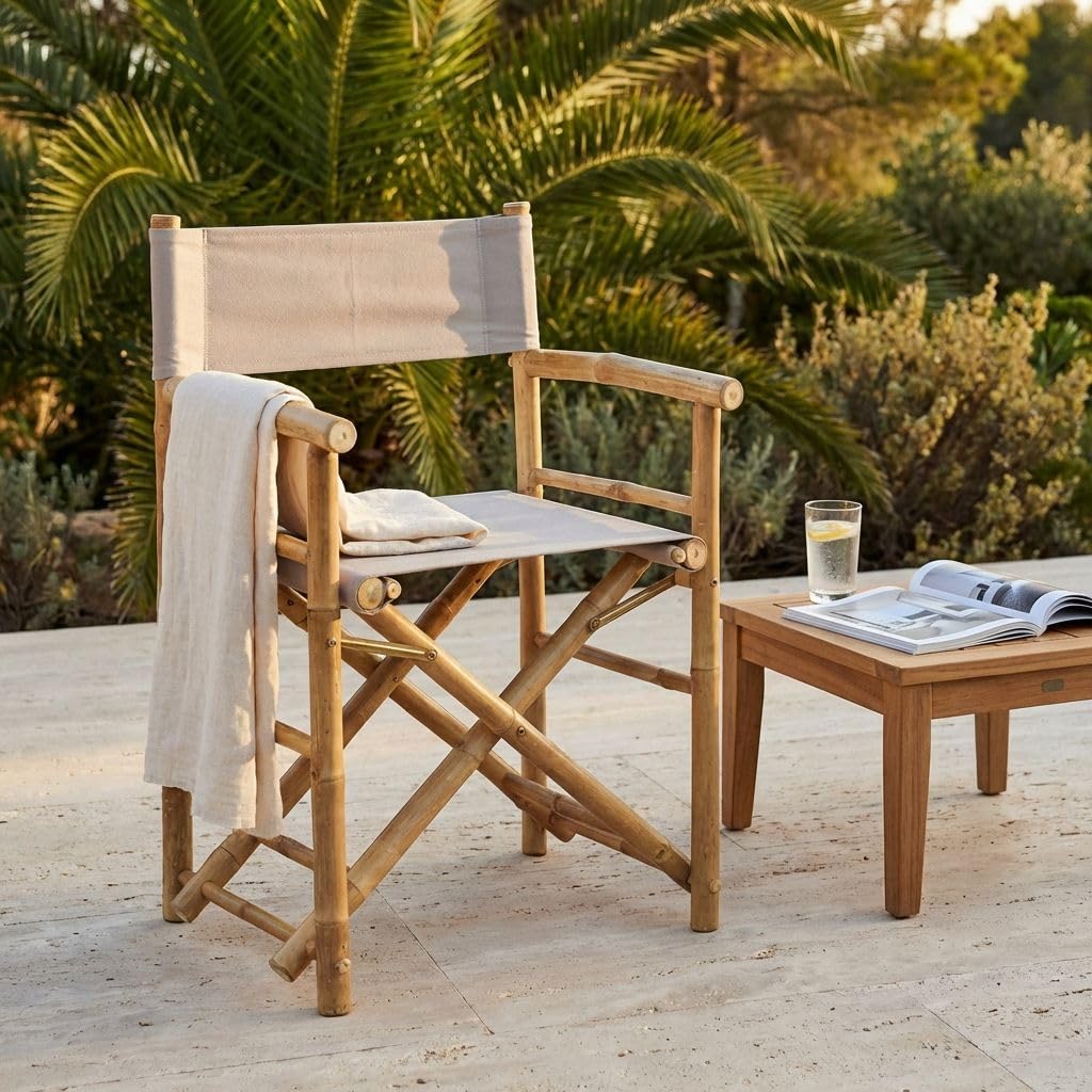 milani home - poltrona regista pieghevole, bamboo e tessuto, tortora e marrone, seduta pieghevole outdoor