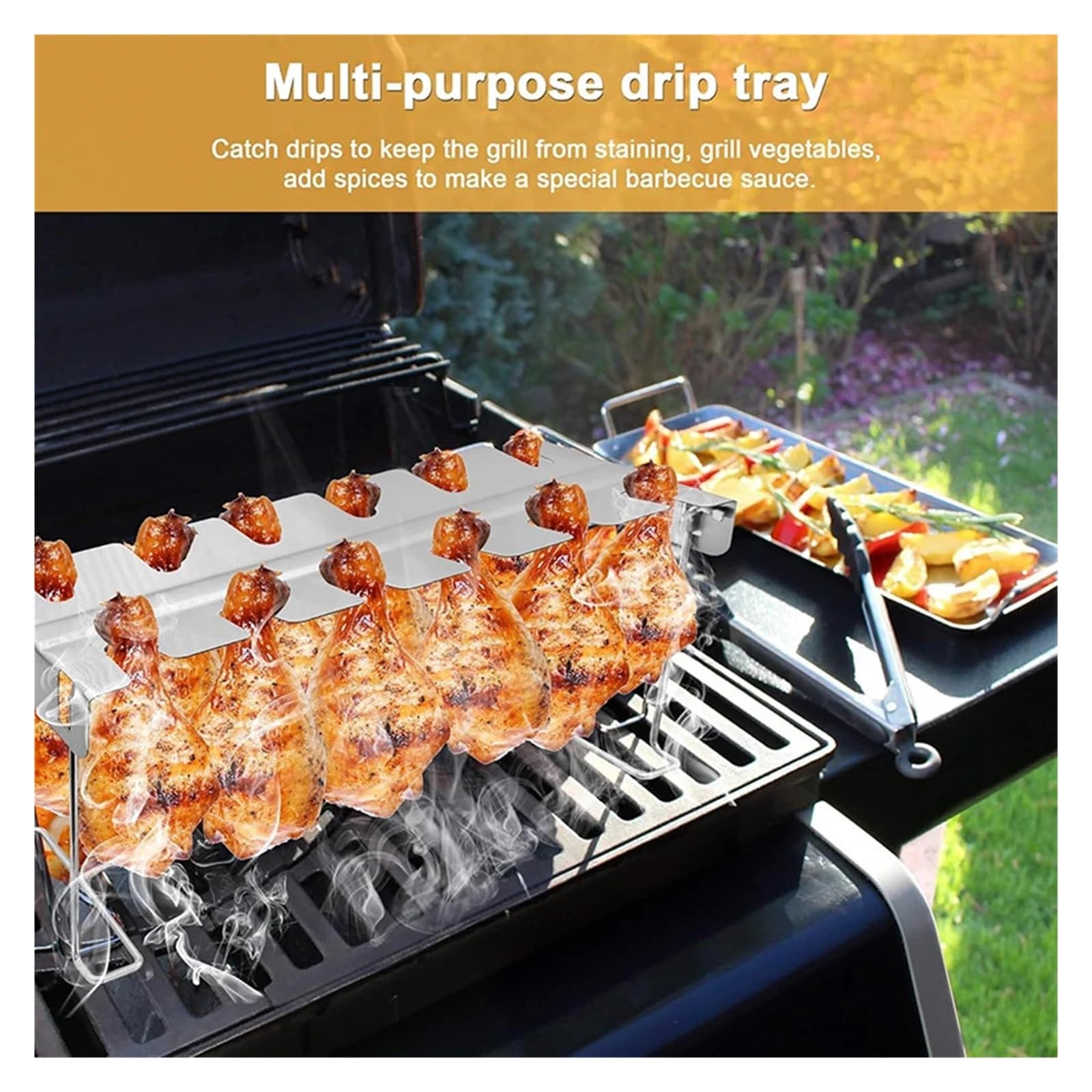 Soporte de acero inoxidable para asar y asar a la parrilla, accesorios para ahumar o horno, pollo y soporte para alas y patas
