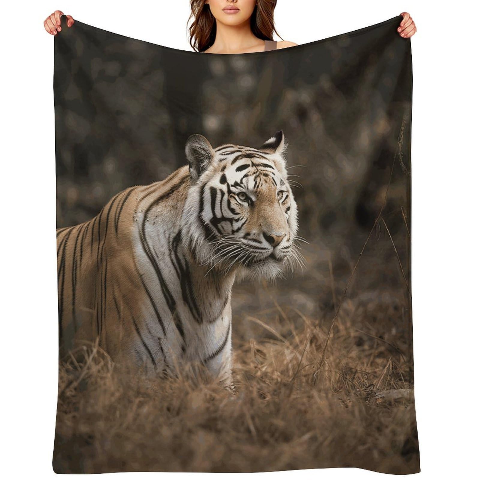 Flannel Wildlife Tiger Throw Blanket for Couch Super Soft Fuzzy Cozy Flannel Blankets No Shed No Pilling FAnti-Static Winter Bed Blanket Decorative and Giftable Blankets