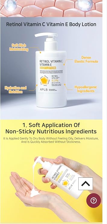 Retinol Vitamin C Vitamin E Body Lotion 300ml – Brightening & Firming Moisturiser with Centella Asiatica – Anti-Aging, Smoothing & Hydrating Body Cream for Dull & Dry Skin